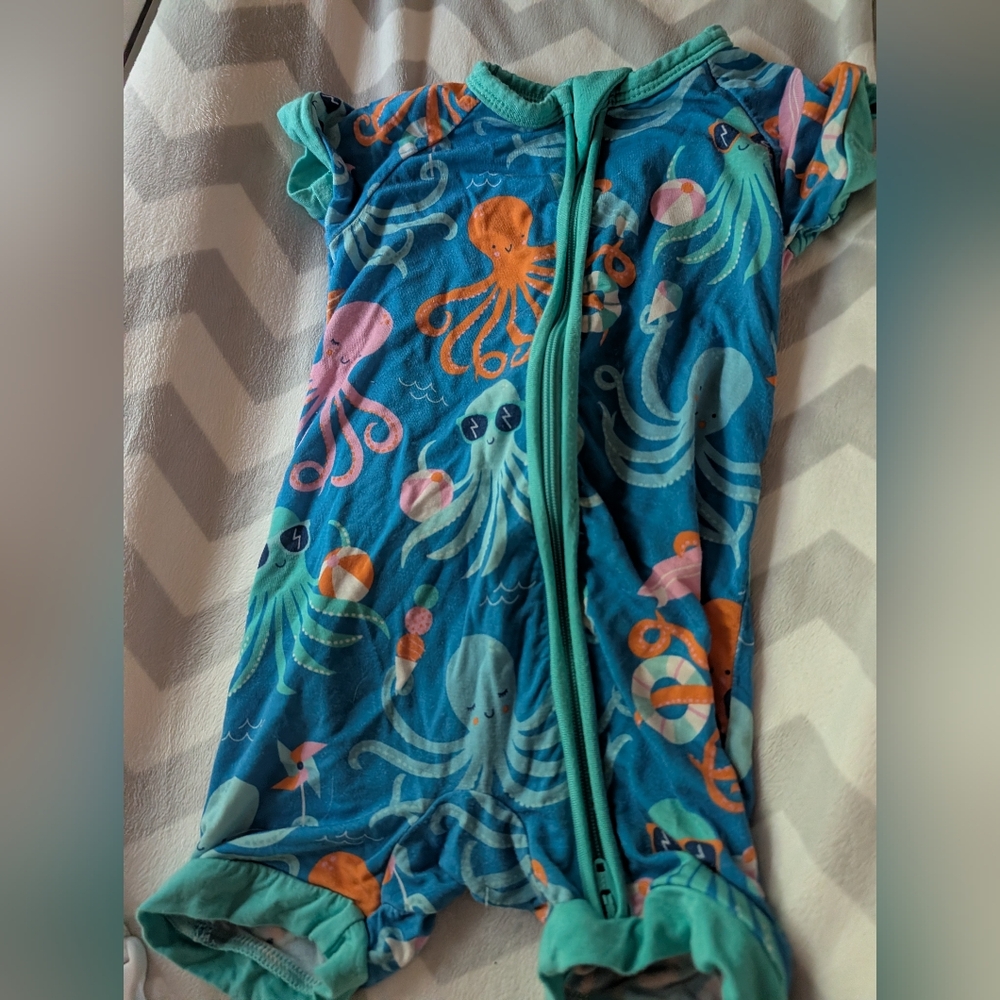 Little Sleepies Blue Teal Octopus Print Pajama Romper